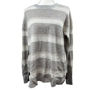 Theory Cashmere Crewneck Ribbed Striped Sweater Size S Gray Tan Cream